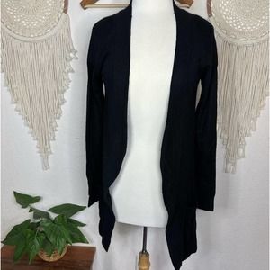 Kova & T black wool cashmere angora blend long line cardigan pockets small